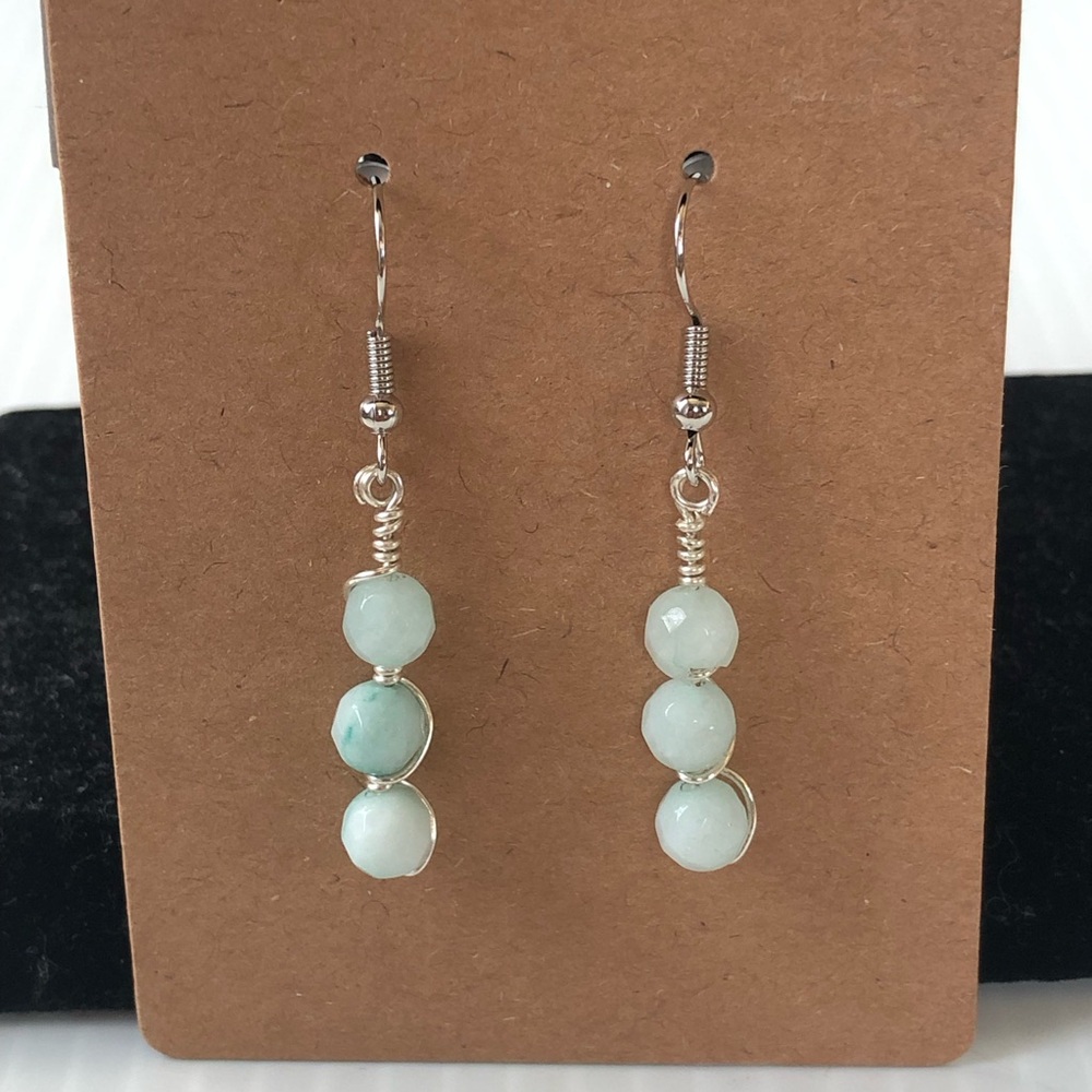 Handmade Dangling Light Blue Stone Earrings